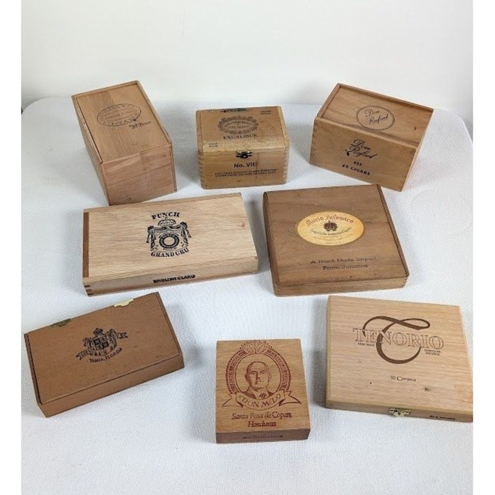 Vintage Wooden Cigar Box 8 Set Hinge Grand Cru Papayo Excalibur Don Melo Rafael